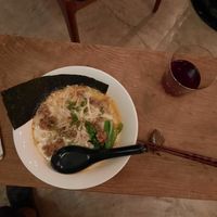 Veg Ramen and a glass of red all together 1600¥ at Kokoka Used Book Shop Cafe & Bar - ココカ古書店 本とたいやき in Tamano