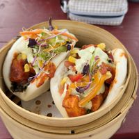 The vegetarian steam bun  at Mr & Mrs Glen's Cafe in Glenorchy