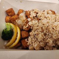 Crispy tofu and brown rice at Kitchen Master in Frisco