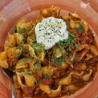 Green Ragu without cheese at Benne Pastabar in Uppsala