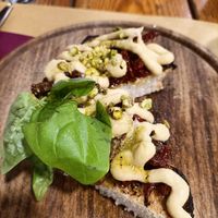 Bruschetta "Dexter" (crema ceci, pomodori secchi e pistacchio) #Veganuary at L'Angolo PizzOsteria in Vimodrone