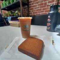 Peanut butter cold brew and pumpkin bread at Tellus Coffee  in Walnut Creek