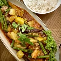 Deep Fried Home-made Seaweed Tofu Steak with Assam Sauce   at Original Greens in Central Singapore