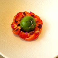 Fruit tomato, amao strawberry, shiso at Amber  in Hong Kong Island