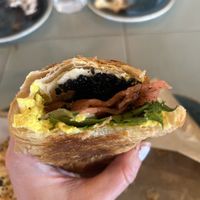 Croissant sandwich (I believe the filling was tofu ‘egg’, vegan ‘salmon’, vegan caviar, salad)  at Nihe in Tallinn