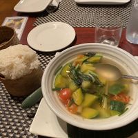 Pumpkin soup and sticky rice  at Tamarind - A Taste of Laos in Luang Prabang