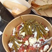 Dakos salad, leek pie and hot dog at Early Bites in Athens
