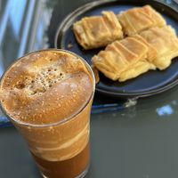 Cheese Pie and Frappé  at Early Bites in Athens