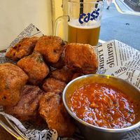 Vegan fried chicken and spicy peanut saucee  at Vampire's Chicken in Seoul