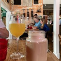 Oat milk latte and mimosa  at La Grignote in Key West