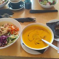 Not my best pictures haha, for lunch they served carrot ginger soup and a poke bowl with oyster mushrooms at MiiT in Riga