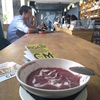 This is the main room at Miit (there is at least another one). It is simple, light and airy, with a hint of hip cafe' to it.  at MiiT in Riga