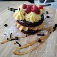 Delicious chocolate caramel cream at VíK - Vegan Venue in Bratislava