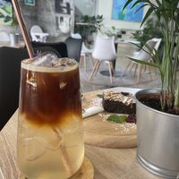 Espresso Tonic and Brownie 🤤  at VíK - Vegan Venue in Bratislava