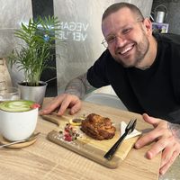 The owner saying Hi to all vegans! 🤩🥰  at VíK - Vegan Venue in Bratislava