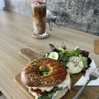 bagel and coffeee  at VíK - Vegan Venue in Bratislava