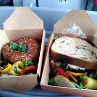 Bagel and sandwich at VíK - Vegan Venue in Bratislava