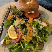 Bagel (cream cheese & seitan) at VíK - Vegan Venue in Bratislava