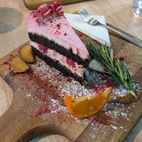 Raspberry cake at VíK - Vegan Venue in Bratislava