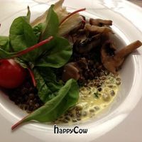 mushroom, spinach and lentil dish at lunch at Innocent Cafe in Riga