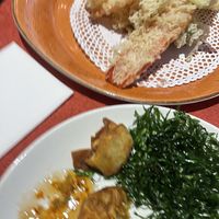 Veg tempura, crispy seaweed and won tons  at Great Asia in Lanzarote