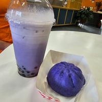 Taro Boba with coconut milk and ube bun at Homer Sweet Home in Homer