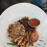 yin yang bowl with vegan sausage   at Naked Cafe in Solana Beach