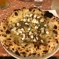 Pizza with v-Mozzarella, pear, walnuts, pesto, v-feta (12,90€)  at Wolke - 1090 in Vienna