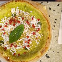 Basil pesto sauce & pine nuts/pomegranate /vegan mozzarella cheese at Wolke - 1090 in Vienna