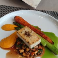 Grilled tofu with lentils and veggies at Restaurant Triglav Bohinj in Bohinjsko Jezero
