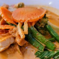 Penang red curry with basmati rice. at Nine Thai Cuisine in Pitman