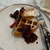 Waffles with berries  at Simply Raw Bakery and Bistro in Vienna