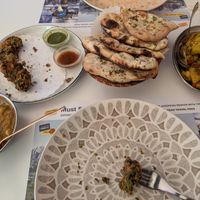 Naan, chana masala, potatoes at Indian Pure Vegetarian Chotivala in Interlaken