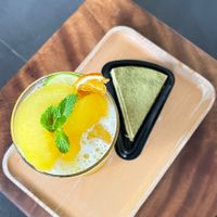 Peach Orange Kombucha & Matcha Cake  at Bamboo Bistro in Ho Chi Minh City