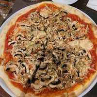 Pizza Funghi with vegan cheese at D'Italia Pizzeria in Sagres
