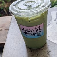 Iced matcha latte with oatmilk at Dark Horse Coffee Roasters in San Diego