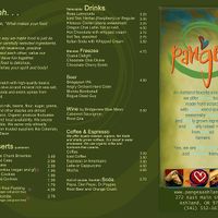 Menu at Pangea in Ashland