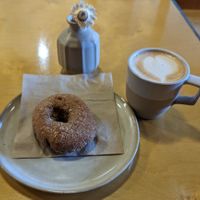 cinnamon sugar Delicious Donut and chai tea at Exquisite Creatures Coffee in Portland