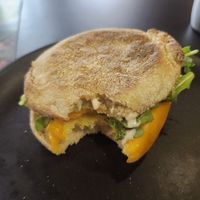 Vegan egg and cheese sandwich at Exquisite Creatures Coffee in Portland