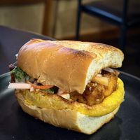 Bành mí breakfast sando  at Exquisite Creatures Coffee in Portland