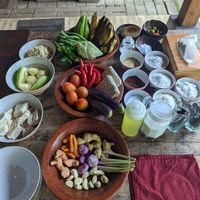 The ingredients table at Anandinii Organic Garden & Kitchen in Sidemen