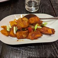 Yucca in garlic sauce at Blue India in Atlanta