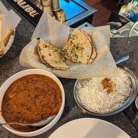 Vegan chicken tikka masala with garlic roti at Blue India in Atlanta