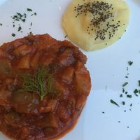 Caponata and potato purée  at Agriturismo Tenuta Antica in Cessole