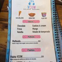 Menu at Vfish in Morelia
