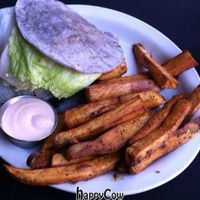 Portobello burger with fries (fry sauce is not vegan) at Black Sheep Cafe in Provo