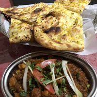 Garlic naan bread and Chana Masala at Vege Herb Saga in Tokyo