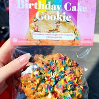 Birthday Cake Cookie with real strawberries in the batter at Juicy Cookie Company in Oakland