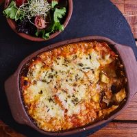 Lasagna with vegetables (vegan option!) at Veggie Pizza in Lima