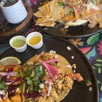 Vegan Tofu and Cauliflower Taco and vegan nachos!  at Mexican Fiesta Taqueria in Mount Kisco